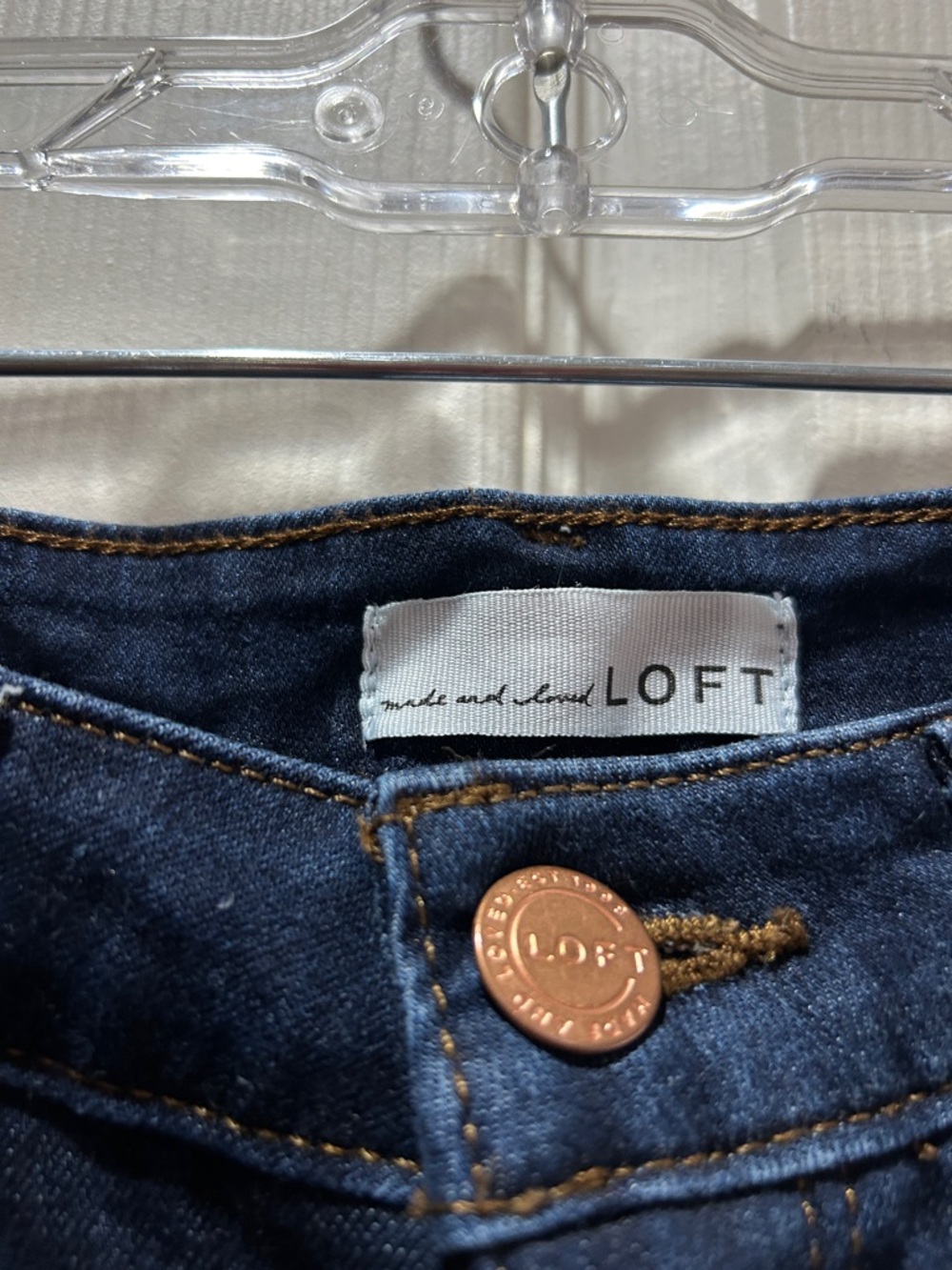 LOFT Curvy Dark Indigo Skinny Jeans with Frayed Hem - Picture 2 of 7